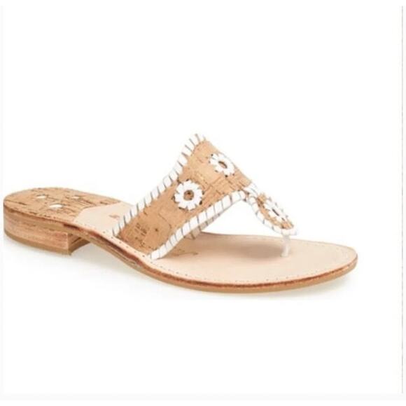Jack Rogers Palermo Sandals White Boho Beaded Leather Sandals Size 5 - Picture 1 of 7